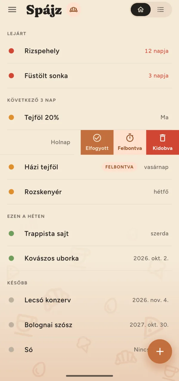 Elhúzott sor: Elfogyott, Felbontva, Kidobva.